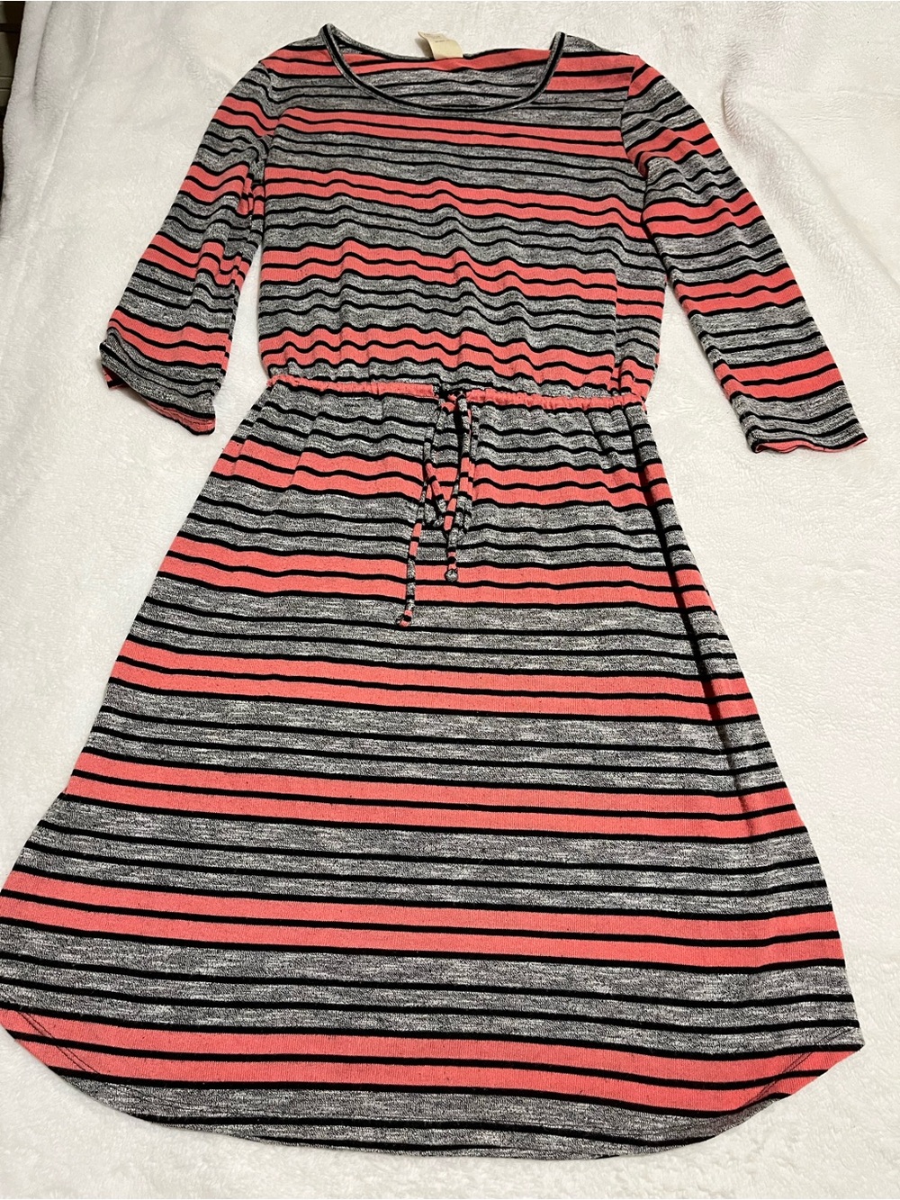 Faded Glory Striped Coral and Gray Drawstring Waist Women's Dress